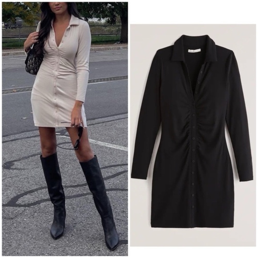 A&F Ruched Bodycon Knit Dress with Button Front - Picture 4 of 4